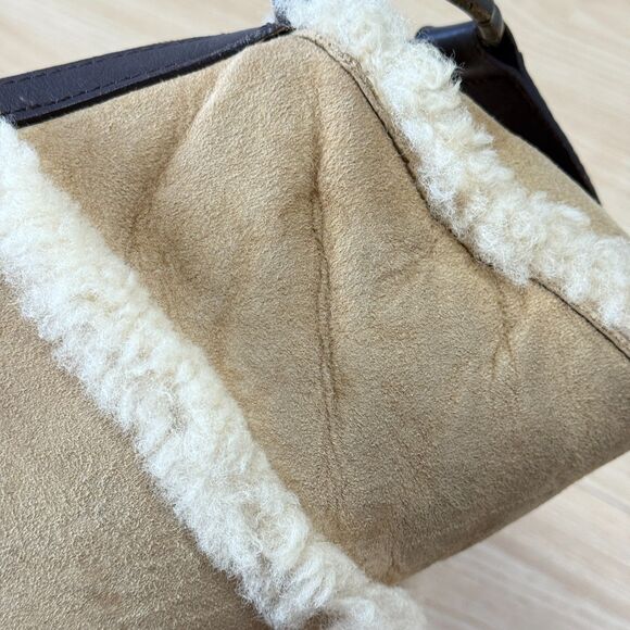 Y2k UGG Suede Shearling Small Purse Shoulder Bag Sheepskin Tan Rockabilly Preppy - Picture 11 of 16